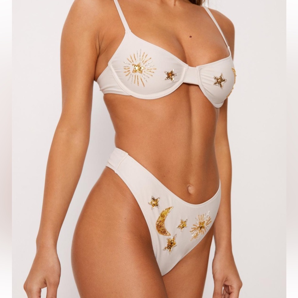 Nasty Gal Cream Bikini with Gold Accents